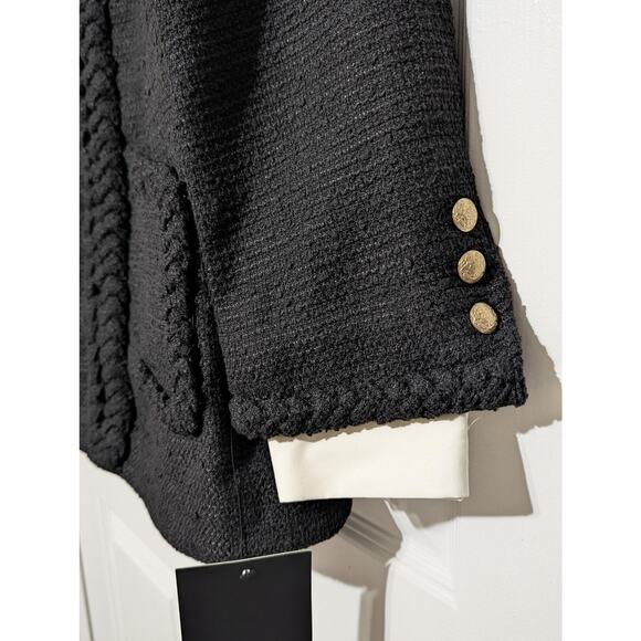 Tuckernuck Shay Jacket, Medium, Black Tweed Collarless Braided Trim Blazer New - Picture 11 of 14